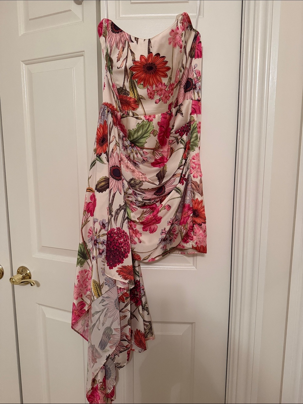 Katie May Cream Floral Asymmetric Draped Mini Dress